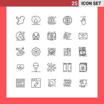 Editable Vector Line Pack of 25 Simple Lines of gestures hand ok dollar globe Editable Vector Design Elements