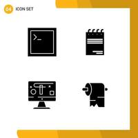 Mobile Interface Solid Glyph Set of 4 Pictograms of code display notepad signature cleaning Editable Vector Design Elements