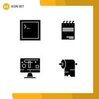 conjunto de glifos sólidos de interfaz móvil de 4 pictogramas de visualización de código elementos de diseño vectorial editables de limpieza de firmas de bloc de notas vector
