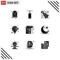 Mobile Interface Solid Glyph Set of 9 Pictograms of paint seo business lamp bulb Editable Vector Design Elements