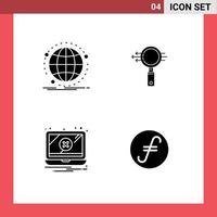 Set of 4 Commercial Solid Glyphs pack for data error network glass problem Editable Vector Design Elements