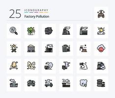 paquete de iconos rellenos de 25 líneas de contaminación de fábrica, incluido el fuego. fumar. ayudar. producción. fábrica vector