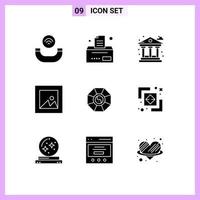 Universal Icon Symbols Group of 9 Modern Solid Glyphs of difference china bank feng shui photo Editable Vector Design Elements