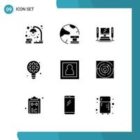 Mobile Interface Solid Glyph Set of 9 Pictograms of gear process network creative server Editable Vector Design Elements