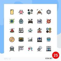 25 User Interface Filled line Flat Color Pack of modern Signs and Symbols of cogs photo science focus space Editable Vector Design Elements