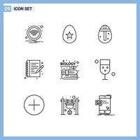 User Interface Pack of 9 Basic Outlines of content note book easter egg write hobbies Editable Vector Design Elements
