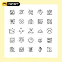 Mobile Interface Line Set of 25 Pictograms of labour gear street day watch Editable Vector Design Elements