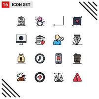 Mobile Interface Flat Color Filled Line Set of 16 Pictograms of display down women arrow enter Editable Creative Vector Design Elements