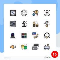 paquete de 16 líneas llenas de colores planos modernos, signos y símbolos para medios de impresión web, como elementos de diseño de vectores creativos editables de fútbol objetivo de casilleros