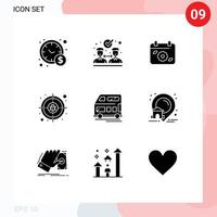 Modern Set of 9 Solid Glyphs Pictograph of vehicle coach date bus internet Editable Vector Design Elements