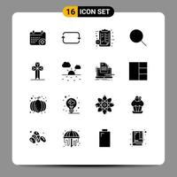 Set of 16 Vector Solid Glyphs on Grid for celebration basic clipboard research watch Editable Vector Design Elements