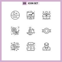 Set of 9 Vector Outlines on Grid for heart candle package lollipop candy Editable Vector Design Elements