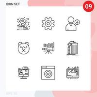 9 User Interface Outline Pack of modern Signs and Symbols of forecasting business down telescope head Editable Vector Design Elements