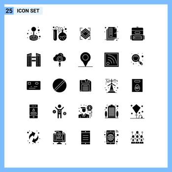 Modern Set of 25 Solid Glyphs Pictograph of bag print layers paper document Editable Vector Design Elements