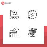 4 Universal Line Signs Symbols of chart love presentation disk plate Editable Vector Design Elements