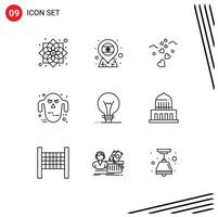 Pack of 9 Modern Outlines Signs and Symbols for Web Print Media such as innovation scary hearts halloween ghost Editable Vector Design Elements