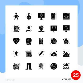 Pack of 25 Modern Solid Glyphs Signs and Symbols for Web Print Media such as credit pen computer huawei smart phone Editable Vector Design Elements