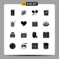 Modern Set of 16 Solid Glyphs and symbols such as food power badminton house eco Editable Vector Design Elements