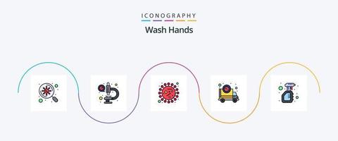 Wash Hands Line Filled Flat 5 Icon Pack Including virus. pandemic. bacteria. corona. bacteria vector