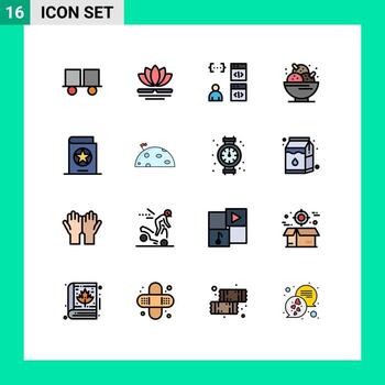 16 líneas llenas de colores planos universales establecidas para aplicaciones web y móviles fiesta postre cumpleaños chino desarrollar elementos de diseño de vectores creativos editables