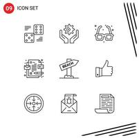 User Interface Pack of 9 Basic Outlines of beach design hold corporate romance Editable Vector Design Elements