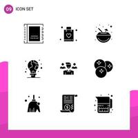 User Interface Pack of 9 Basic Solid Glyphs of earth light faq green coconut Editable Vector Design Elements