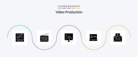 paquete de iconos de glifo 5 de producción de video que incluye editor de audio digital. edición de audio radio receptor. retoque fotográfico. modificar fotografías vector