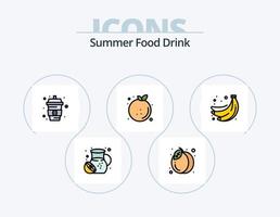 Summer Food Drink Line Filled Icon Pack 5 Icon Design. citrus. drink. summer fruit. coconut juice. meal vector