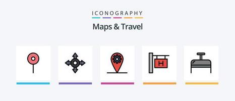 mapas y línea de viaje llenaron un paquete de 5 íconos que incluye. GPS. . diseño de iconos creativos vector