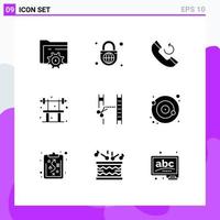 9 Universal Solid Glyphs Set for Web and Mobile Applications cutting cinema call gym exercise Editable Vector Design Elements