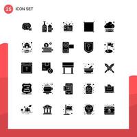 Mobile Interface Solid Glyph Set of 25 Pictograms of technology server card cloud design Editable Vector Design Elements