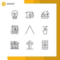 Modern Set of 9 Outlines Pictograph of up arrow food notepad economy Editable Vector Design Elements