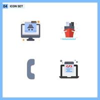 Modern Set of 4 Flat Icons Pictograph of computer answer data sea phone Editable Vector Design Elements