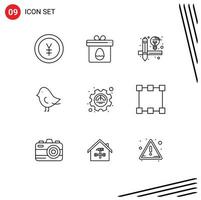 Group of 9 Outlines Signs and Symbols for productivity excellency creative efficiency easter Editable Vector Design Elements