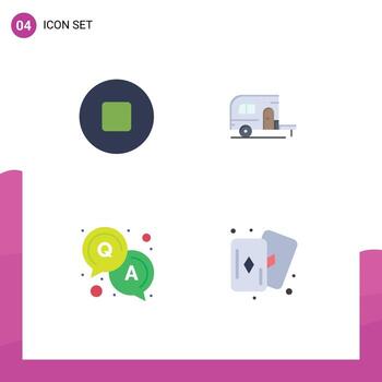 Mobile Interface Flat Icon Set of 4 Pictograms of multimedia hobbies camping answer card Editable Vector Design Elements
