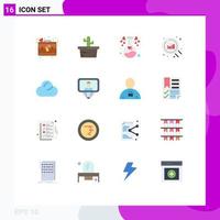 Flat Color Pack of 16 Universal Symbols of user clouded flask cloud chart Editable Pack of Creative Vector Design Elements