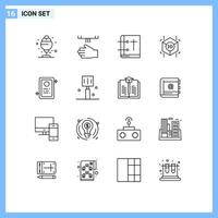 Modern Set of 16 Outlines and symbols such as assignment printing hand cube holy book Editable Vector Design Elements