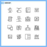 Modern Set of 16 Outlines and symbols such as assignment printing hand cube holy book Editable Vector Design Elements