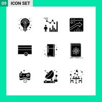 Group of 9 Modern Solid Glyphs Set for electronic device money person finance report Editable Vector Design Elements