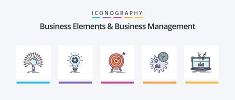 Business Elements And Business Managment Line Filled 5 Icon Pack Including look. business. dimensional. information. database. Creative Icons Design vector