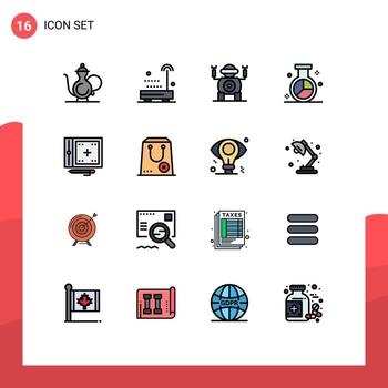 paquete de 16 signos y símbolos modernos de líneas rellenas de color plano para medios de impresión web, como la tecnología de optimización de codificación, el motor de medios, elementos de diseño de vectores creativos editables