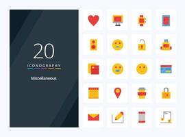 20 icono de color plano misceláneo para presentación vector