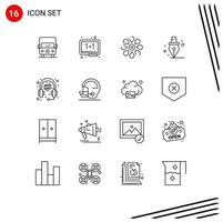 Mobile Interface Outline Set of 16 Pictograms of ecommerce pen whiteboard education nature Editable Vector Design Elements