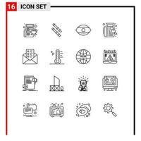 Set of 16 Modern UI Icons Symbols Signs for chat business human registration list Editable Vector Design Elements