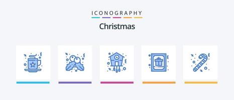 Paquete de 5 íconos de navidad azul que incluye dulces. regalo. reloj. decoración. tarjeta. diseño de iconos creativos vector