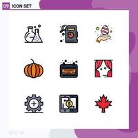 Set of 9 Modern UI Icons Symbols Signs for leisure thanks day nature day calendar Editable Vector Design Elements