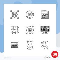 Pack of 9 Modern Outlines Signs and Symbols for Web Print Media such as customer hand basic delivery protection Editable Vector Design Elements