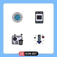 Pictogram Set of 4 Simple Filledline Flat Colors of globe delete connection mobile video Editable Vector Design Elements