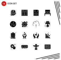 Universal Icon Symbols Group of 16 Modern Solid Glyphs of interior bed text products electronics Editable Vector Design Elements