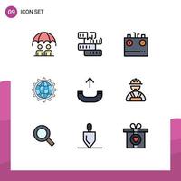 Pictogram Set of 9 Simple Filledline Flat Colors of business globe study world electricity Editable Vector Design Elements